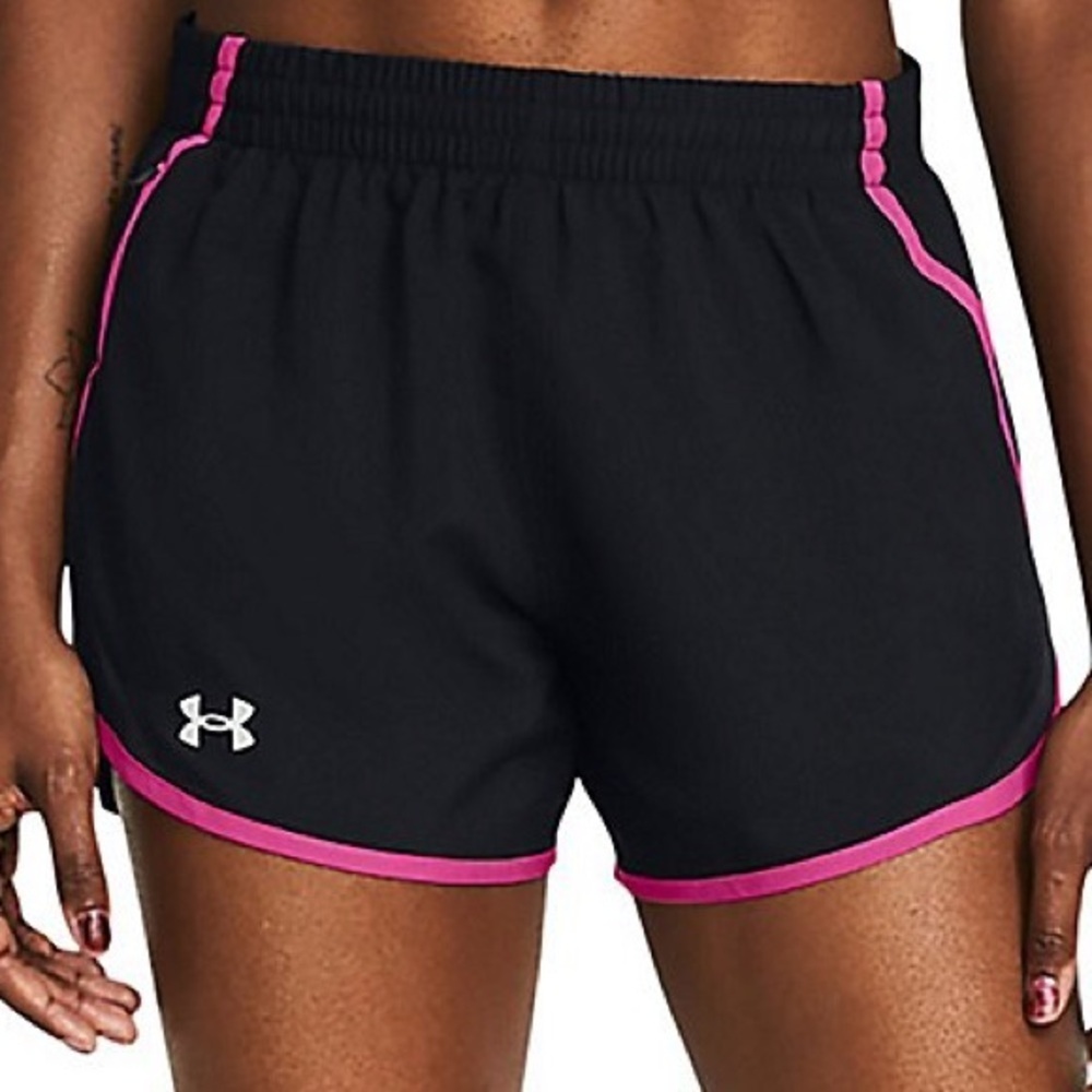 NWT Under Armour Womens Fly by Shorts Black/Astro Pink/Reflective Sz XXL